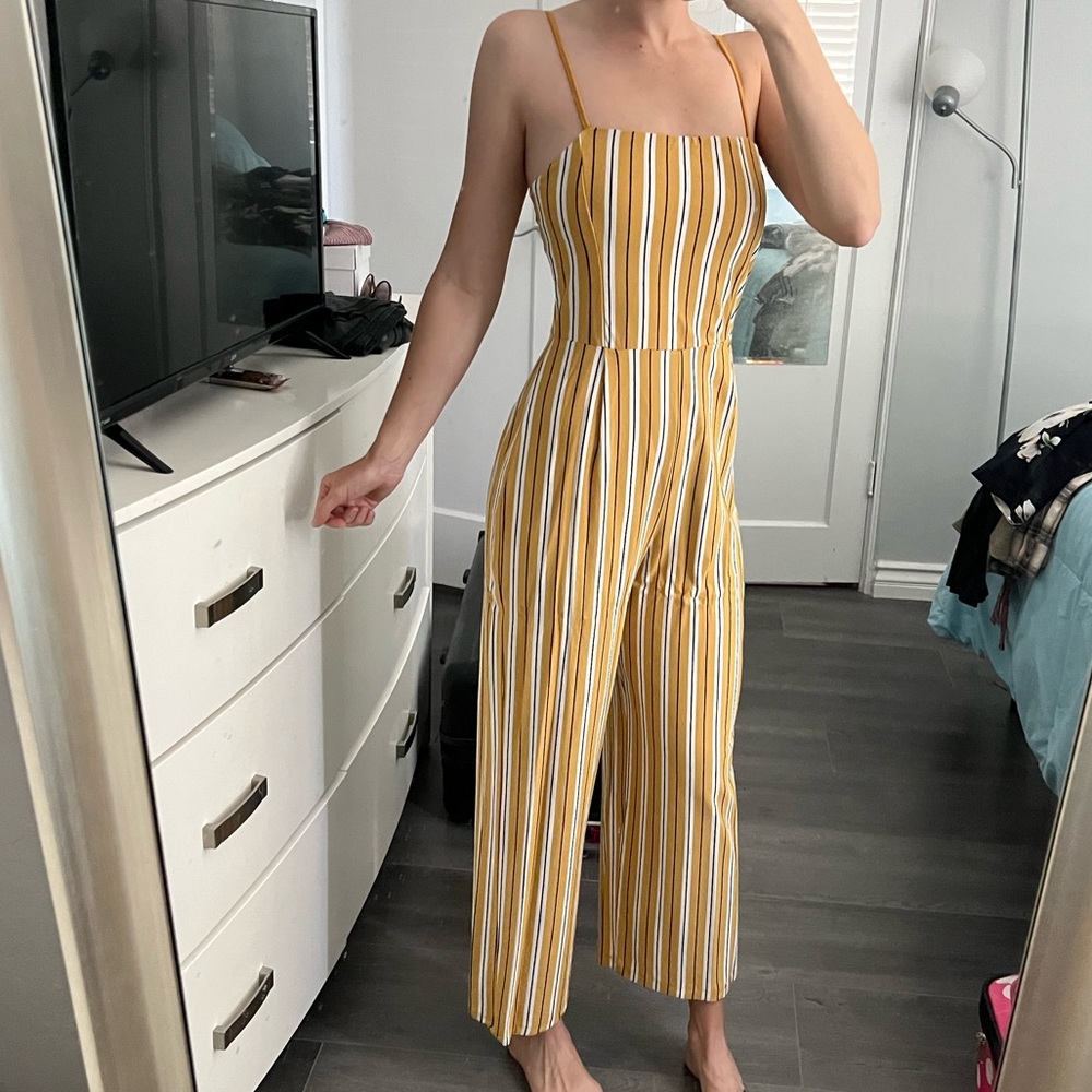 Yellow striped jump suit